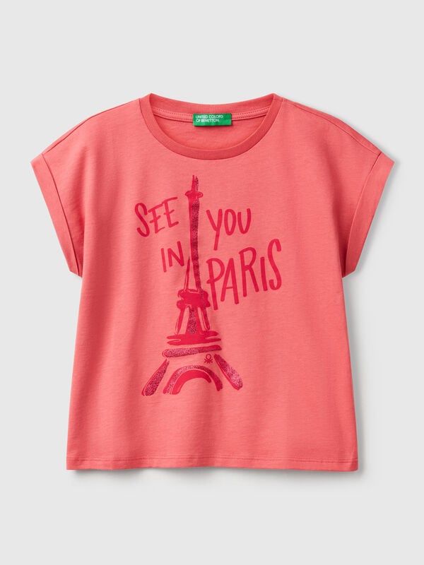 Boxy fit t-shirt with print and glitter Junior Girl