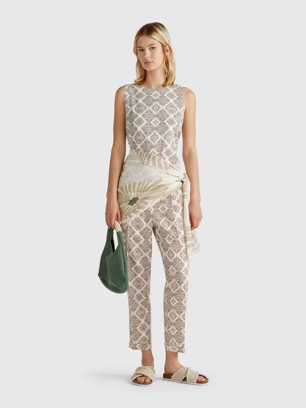 Printed linen trousers Women