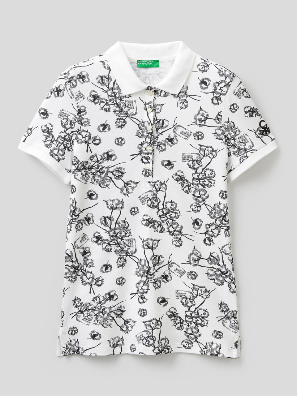 Printed polo in stretch cotton image number 1
