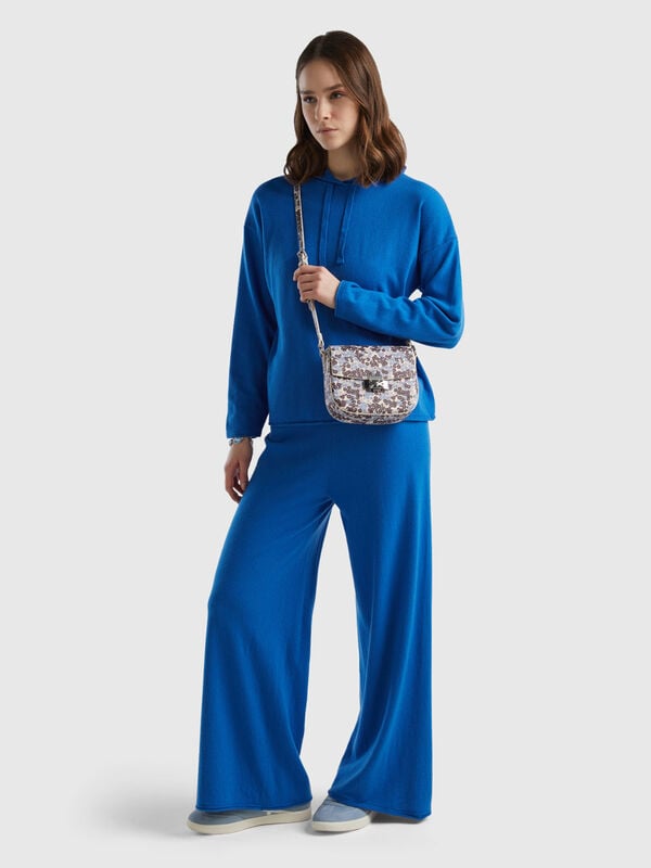 Blue wide trousers in cashmere and wool blend Women
