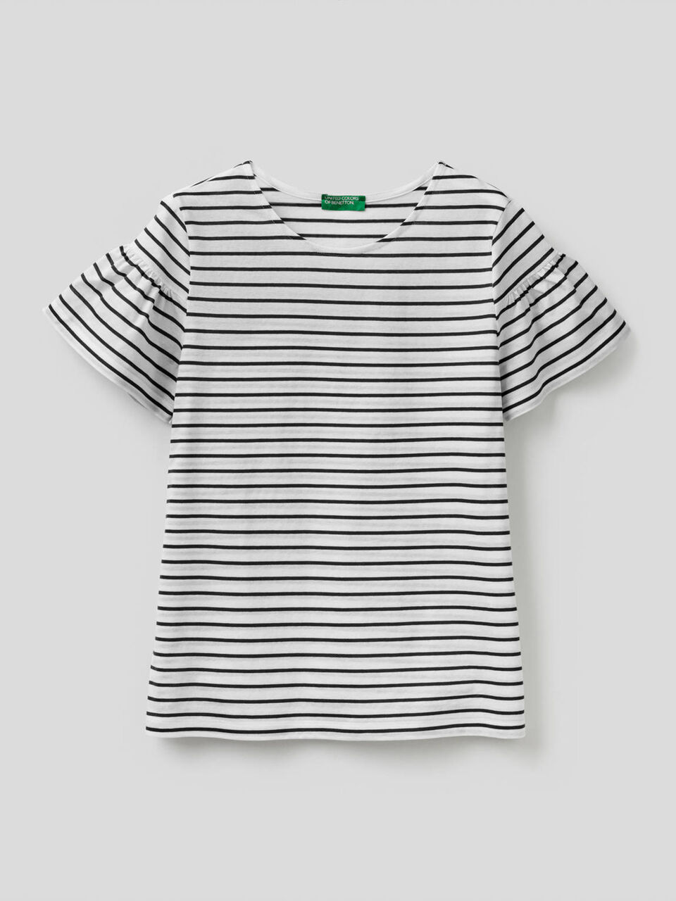 Striped t-shirt with gathered sleeves image number 1