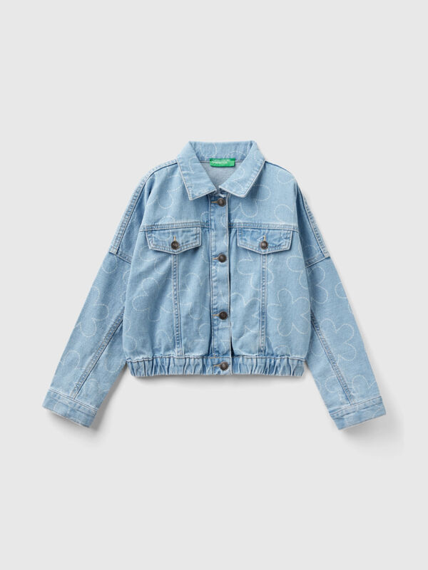 Jean jacket with flower print Junior Girl