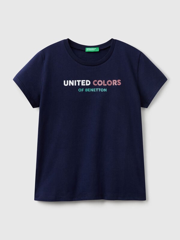 T-shirt with glittery logo in cotton Junior Girl