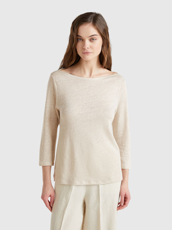 Pure linen t-shirt with 3/4 sleeves Women