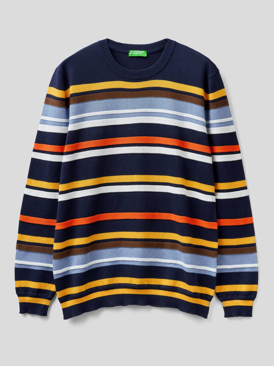 Striped sweater in warm 100% cotton image number 1
