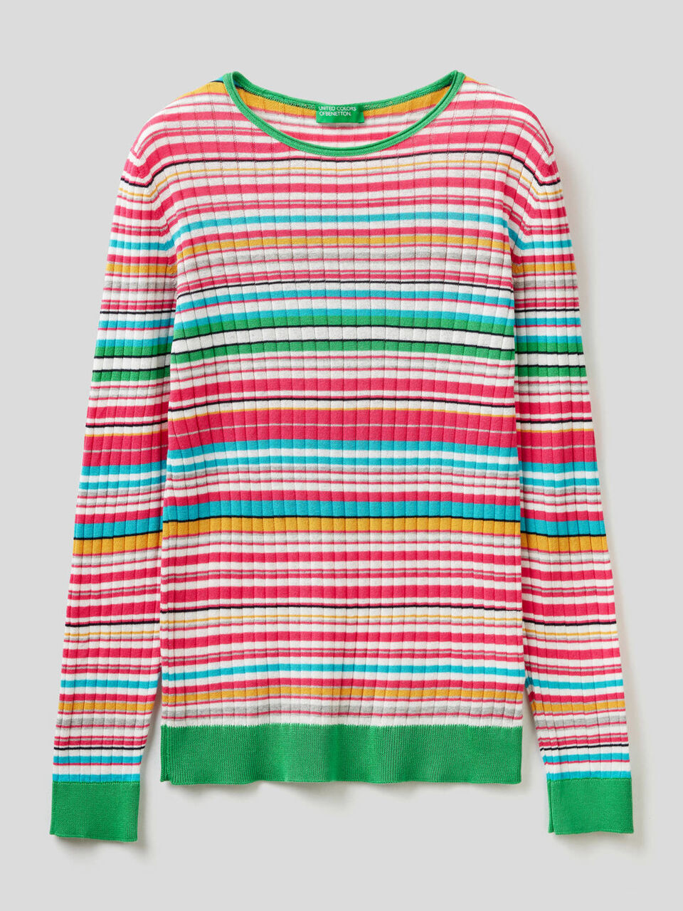 Sweater in 100% cotton with multicolor stripes image number 1