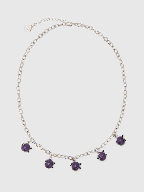 Silver necklace with purple berries Women