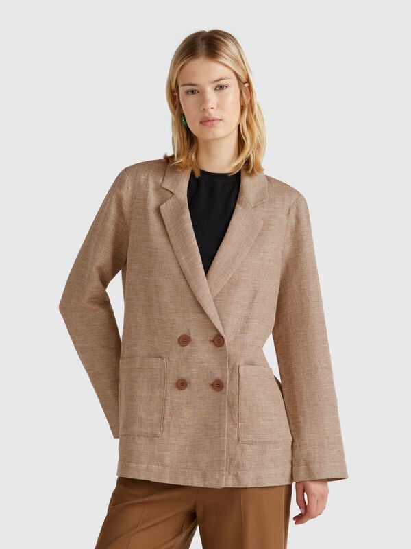 Double-breasted jacket in linen blend Women
