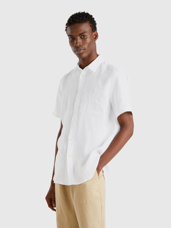 Short sleeve shirt in pure linen  Men