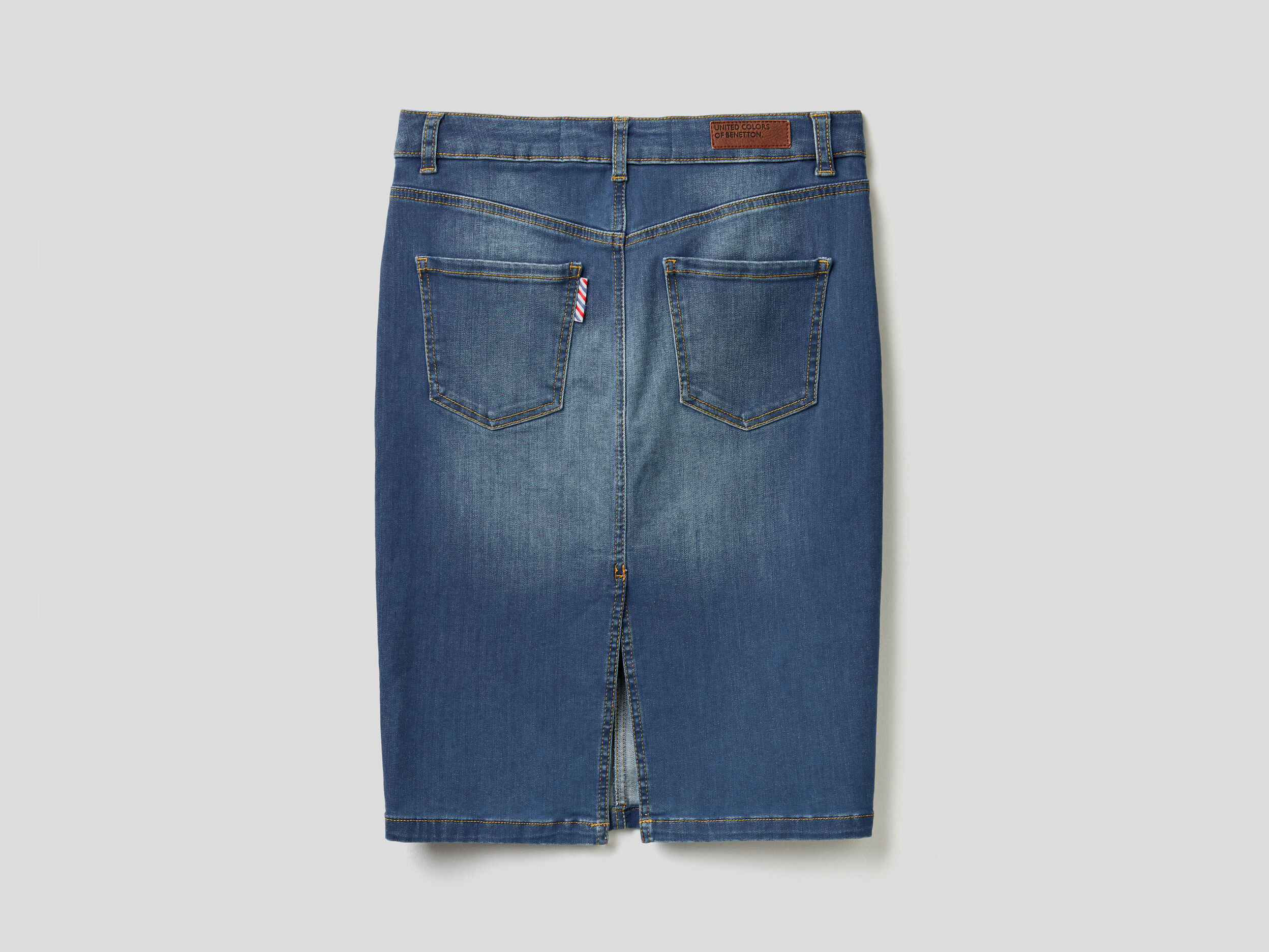 knee length stretch denim pencil skirt