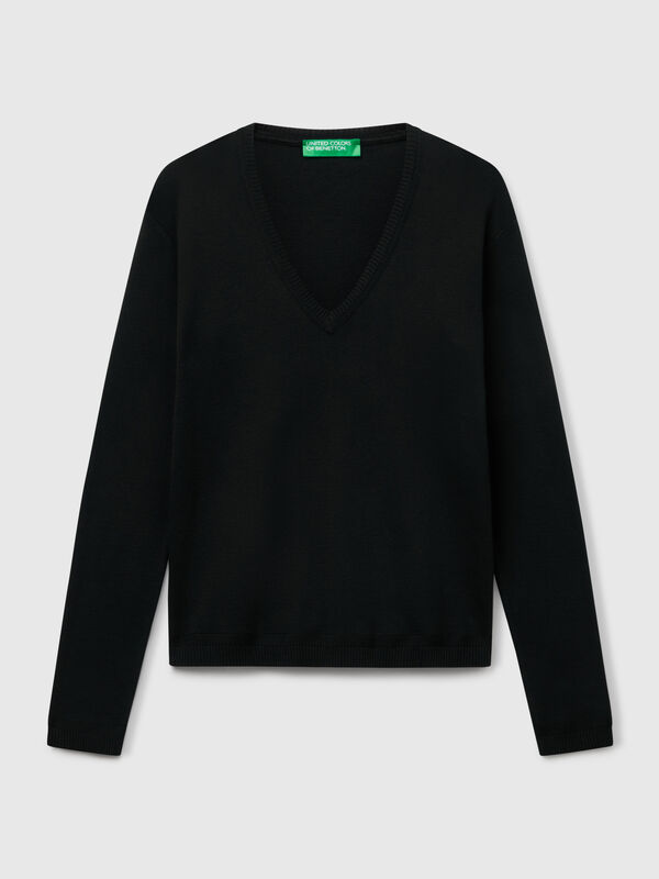 Sweater with V-neck in pure cotton Women