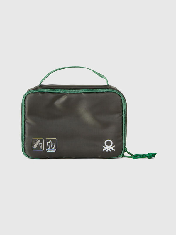 Military green travel toiletry bag with hook