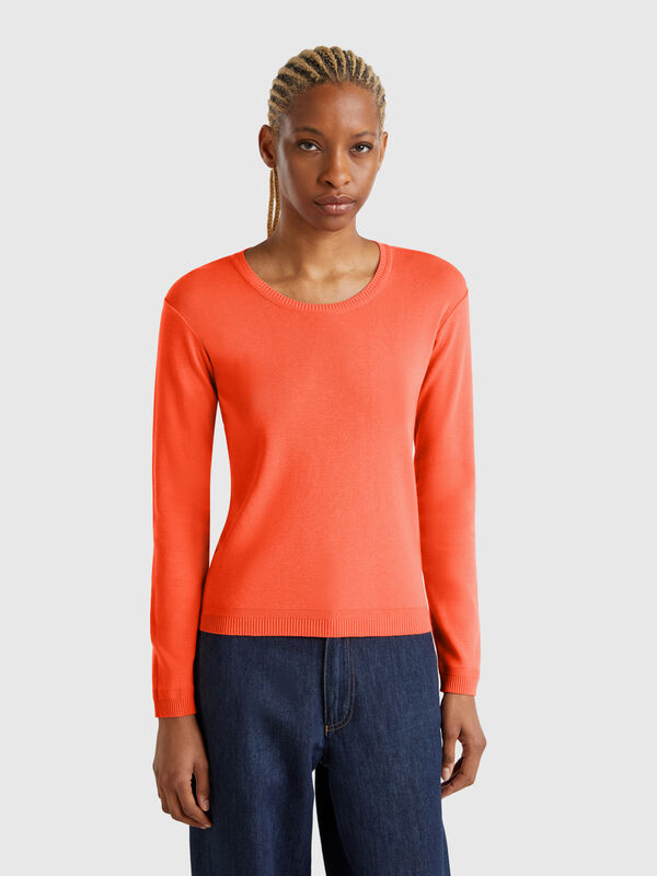 Crew neck sweater in pure cotton Women