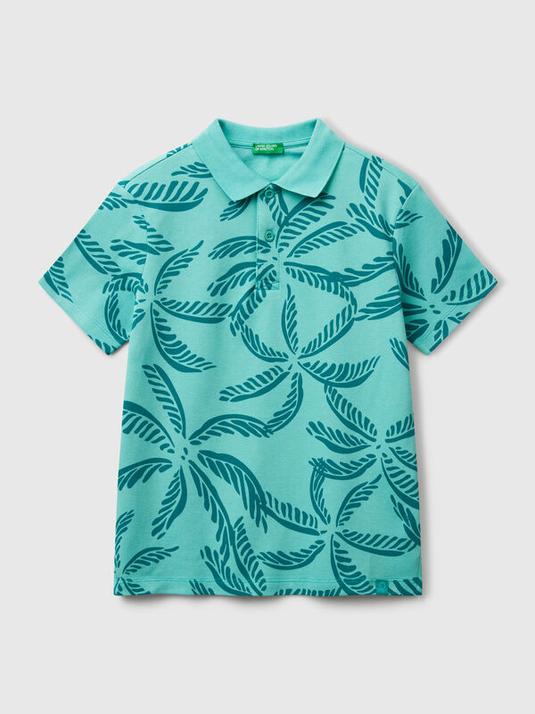 Green polo with tropical print Junior Boy