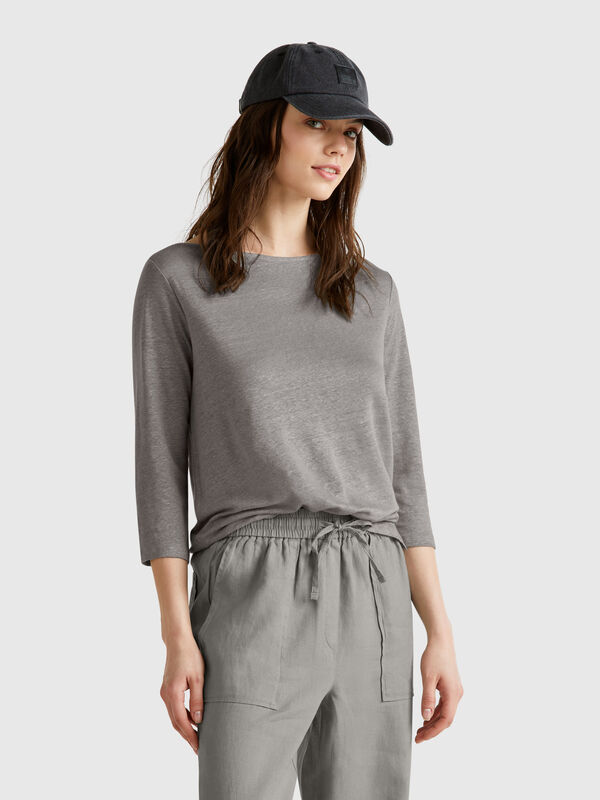 Pure linen t-shirt with 3/4 sleeves Women
