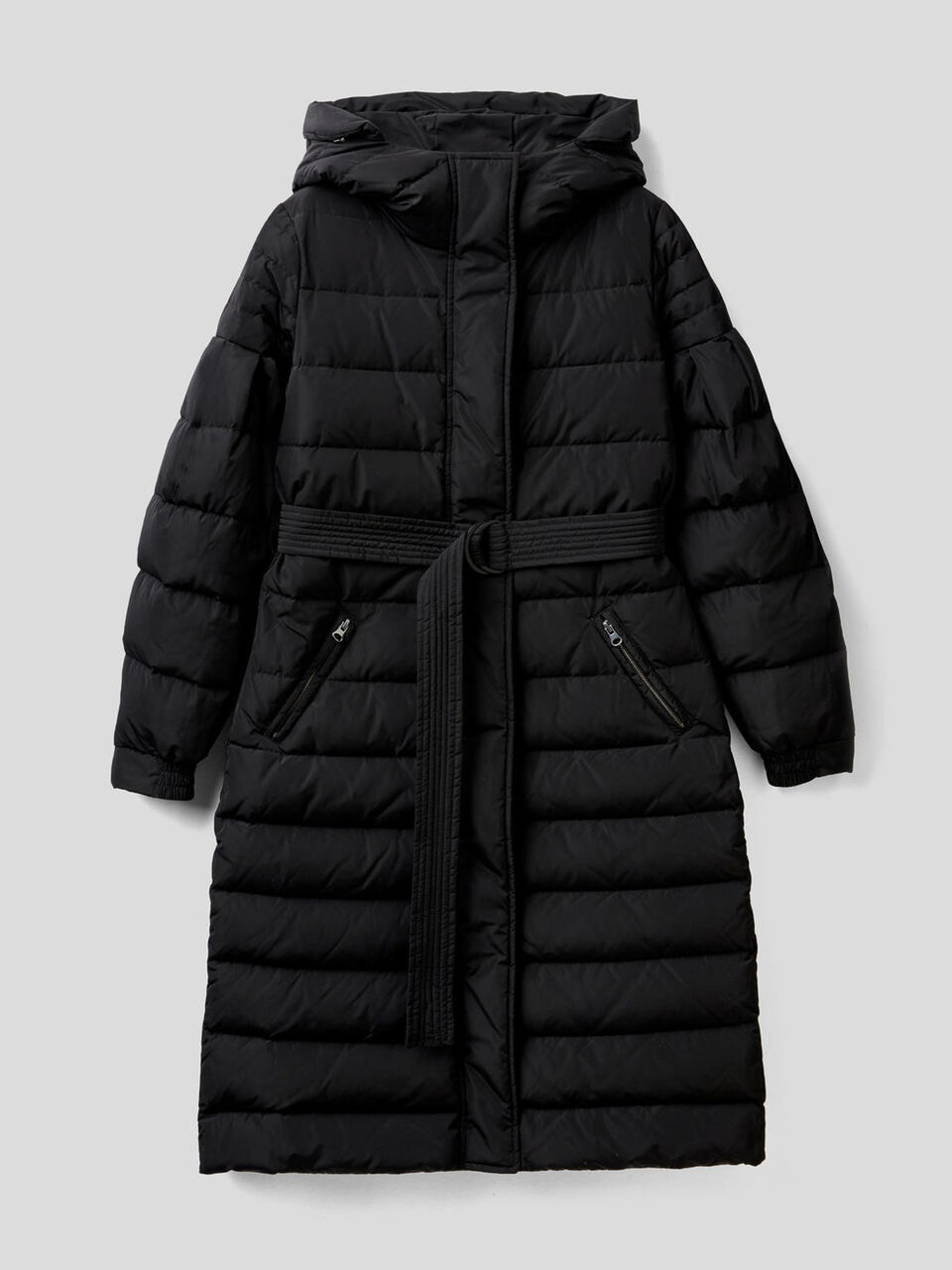 Long padded jacket with belt image number 1