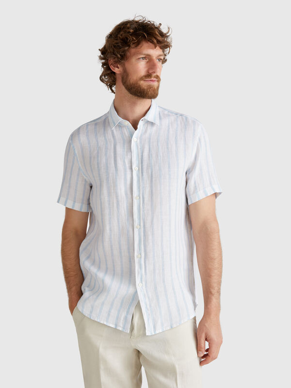 Short sleeve shirt in pure linen  Men