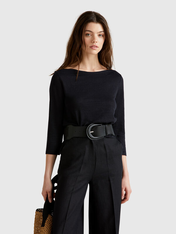 Pure linen t-shirt with 3/4 sleeves Women