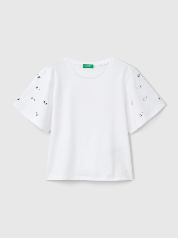 T-shirt with rhinestone sleeves Junior Girl