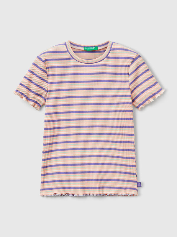 Striped stretch cotton t-shirt Junior Girl