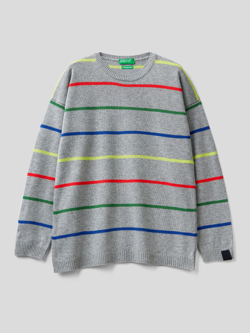 Striped sweater in wool and cotton blend