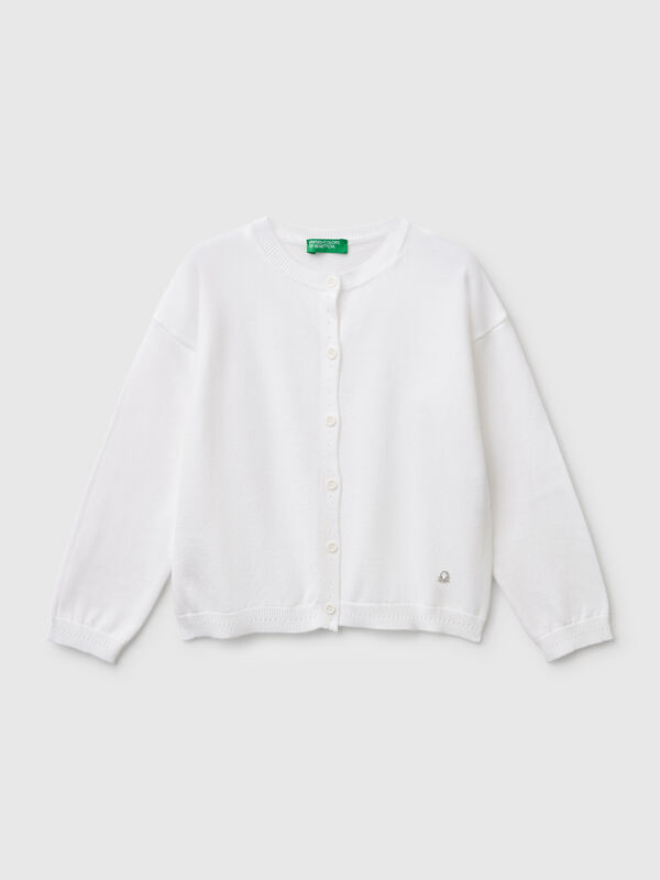 Pure cotton crew neck cardigan Junior Girl
