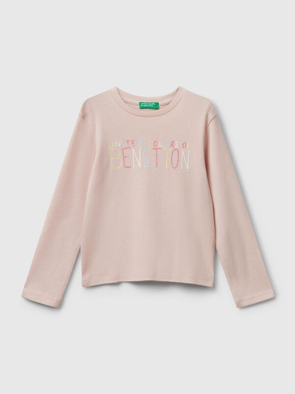 T-shirt with glittery logo in cotton Junior Girl