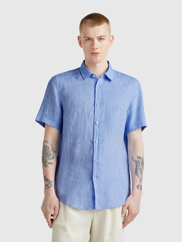 Short sleeve shirt in pure linen  Men
