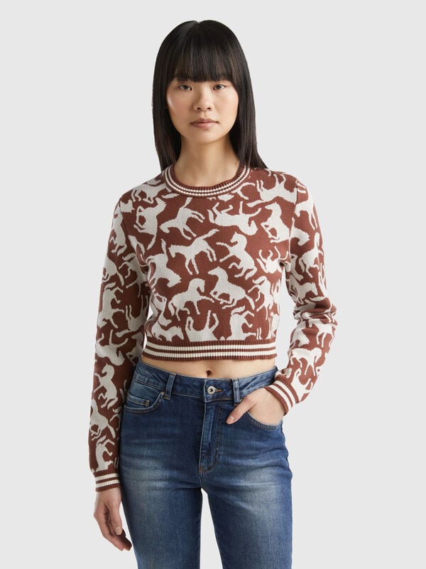 Cropped sweater with horses Women