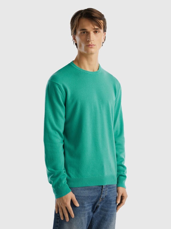 Light green crew neck sweater in pure Merino wool Men