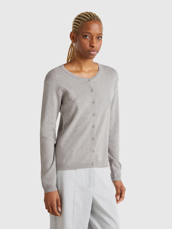 Pure cotton crew neck cardigan Women