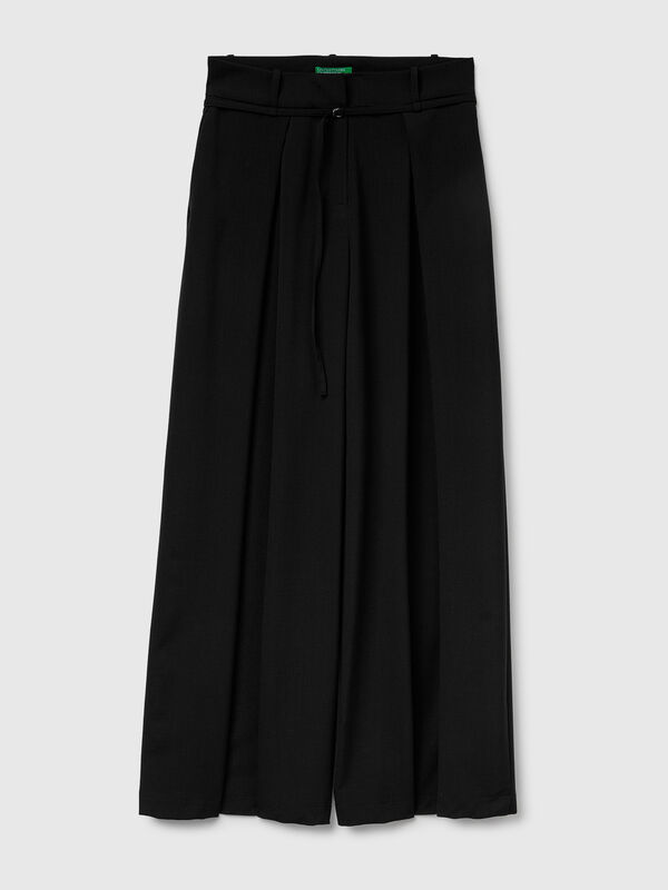 Flannel trousers with belt Women