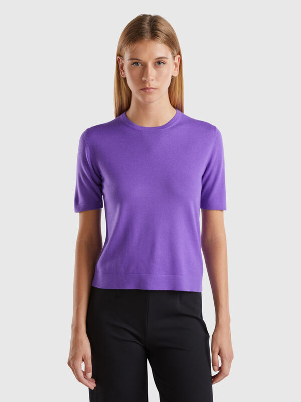 Short sleeve sweater in pure Merino wool Women