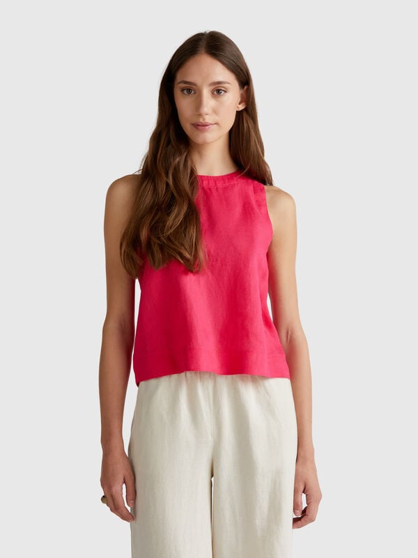 Sleeveless top in pure linen Women
