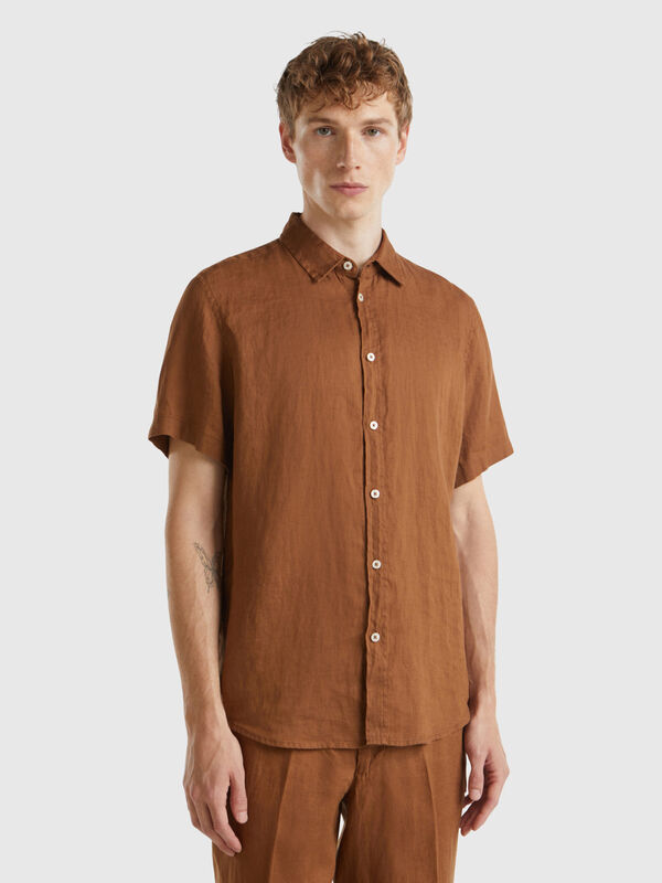 Short sleeve shirt in pure linen Men