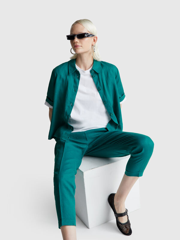 Regular fit pure linen trousers Women