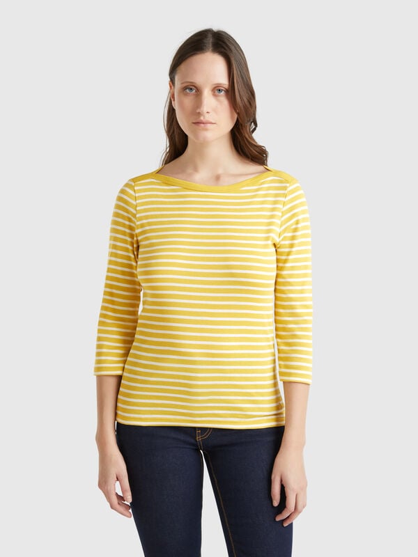 Striped 3/4 sleeve t-shirt in pure cotton Women