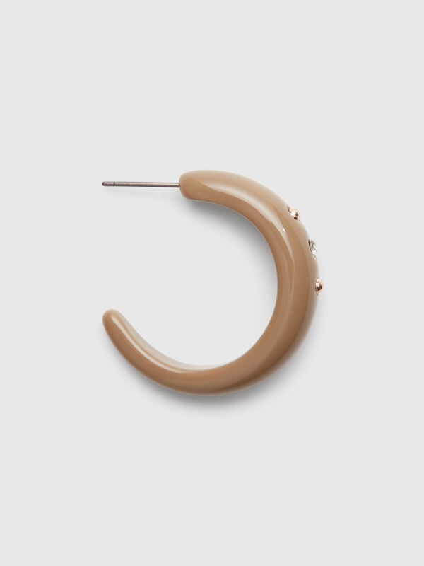 Beige hoop earrings with rhinestones and studs Women