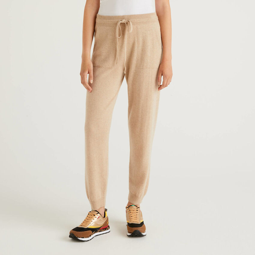 Pure cashmere sporty trousers