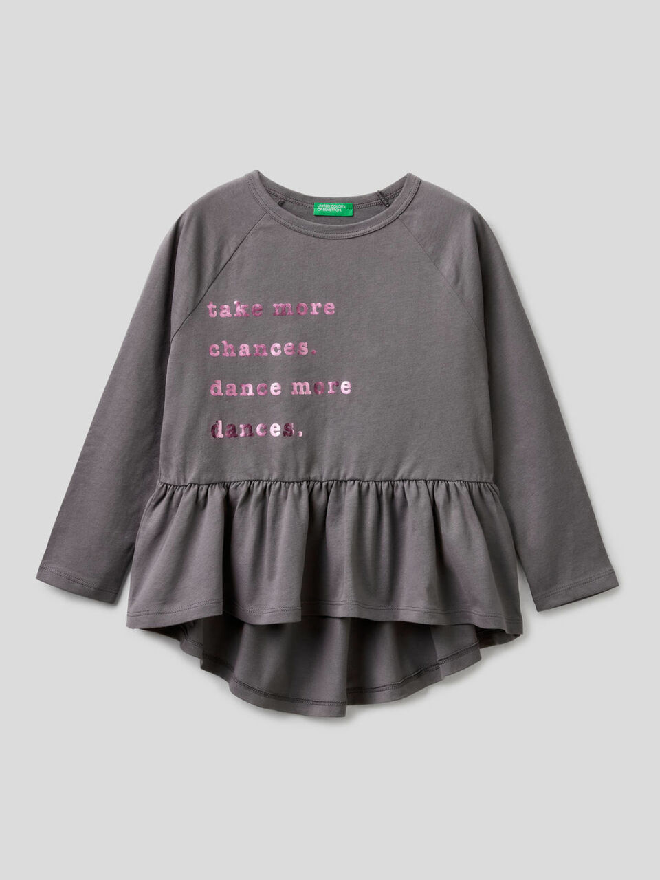 T-shirt with frill and glossy print image number 1