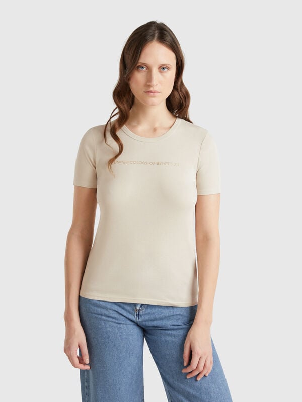 T-shirt in 100% cotton with glitter print logo Women