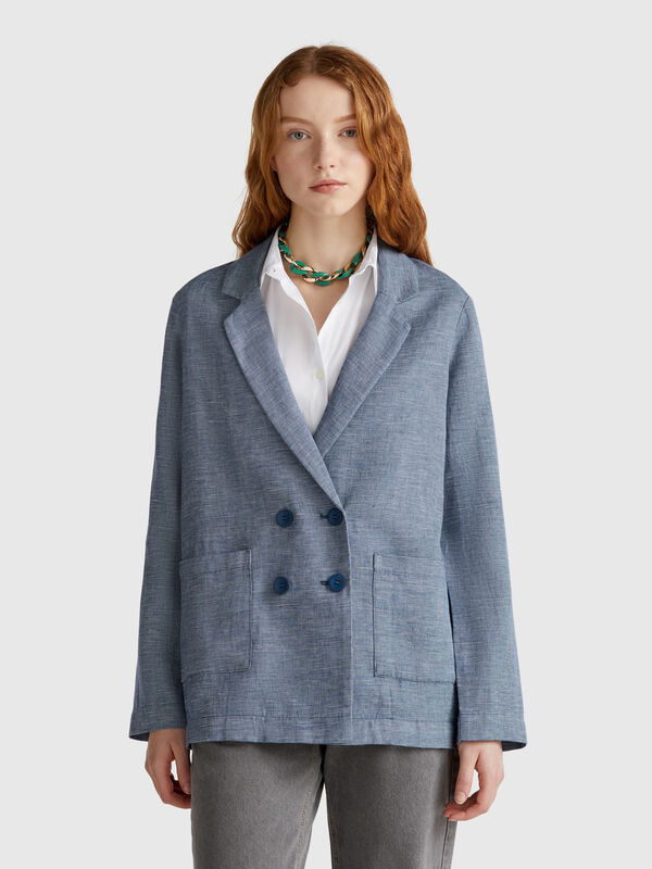 Double-breasted jacket in linen blend Women