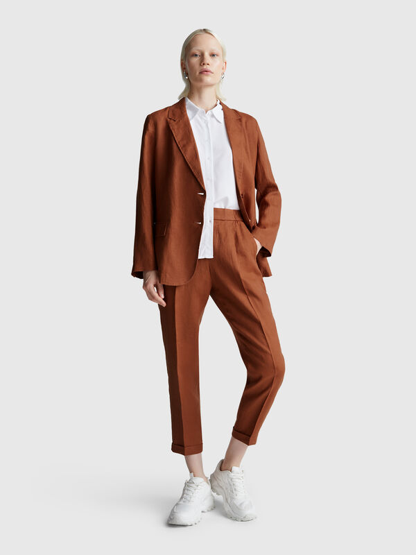 Regular fit pure linen trousers Women