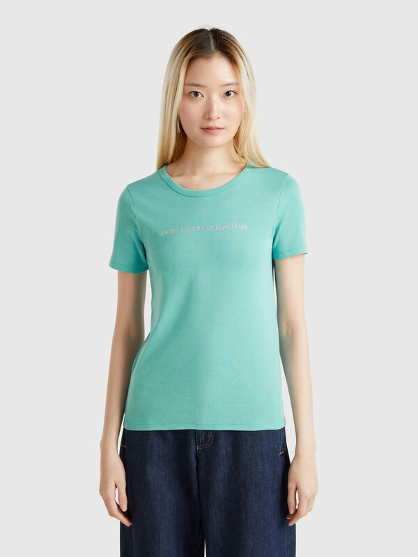 T-shirt in 100% cotton with glitter print logo Women