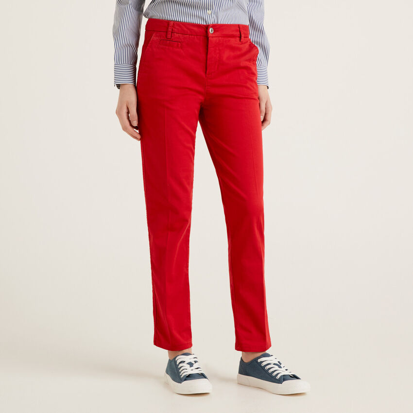 Red slim fit cotton chinos