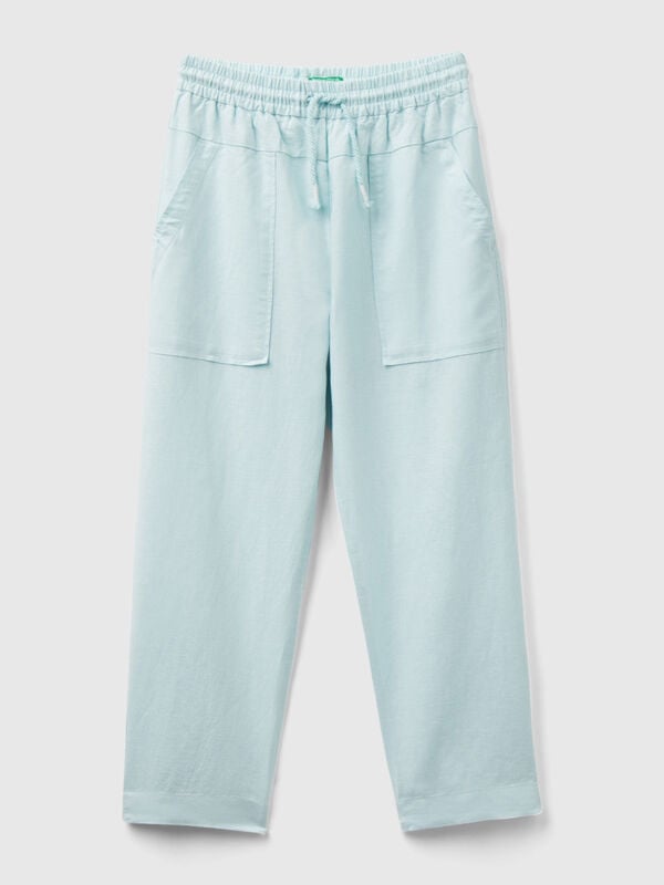 Trousers in linen blend with drawstring Junior Girl