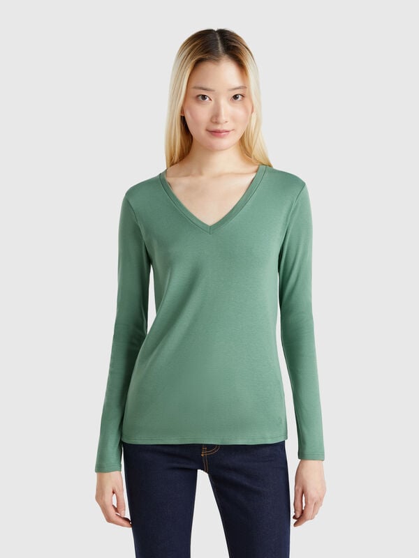 Long sleeve t-shirt with V-neck Women