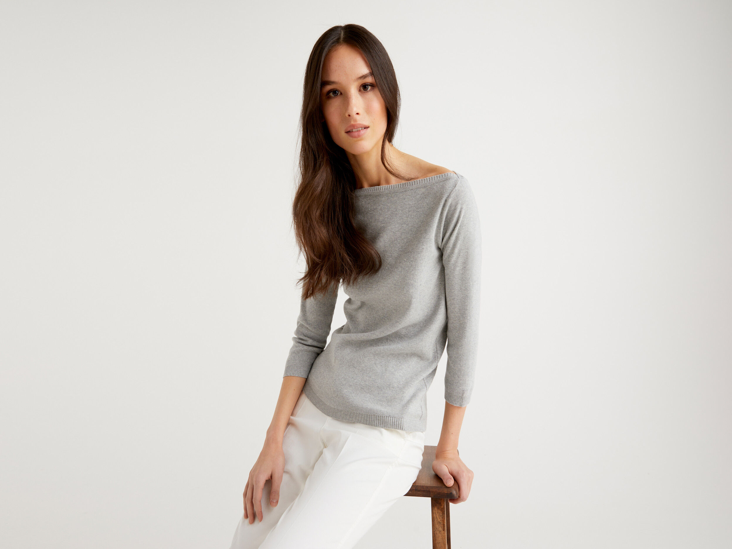 grey boat neck sweater