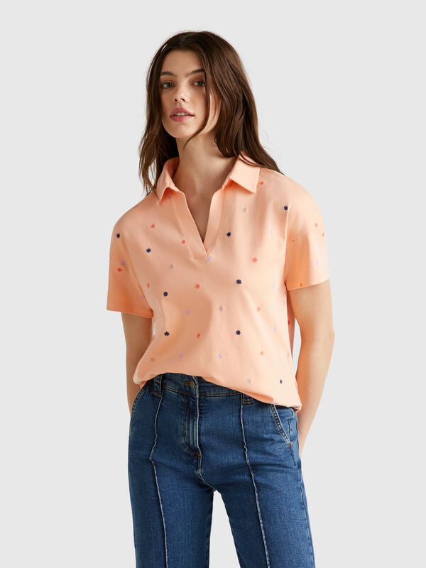 Polo with flower embroidery Women